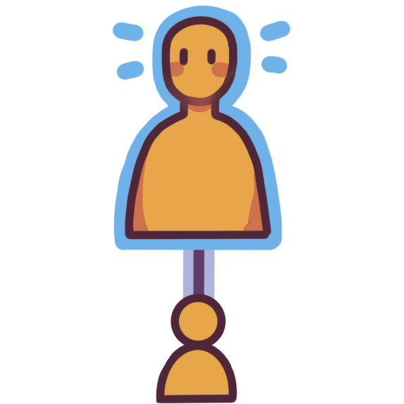 Parent and child linked, like in a genealogical diagram, and the parent is outlined in blue.